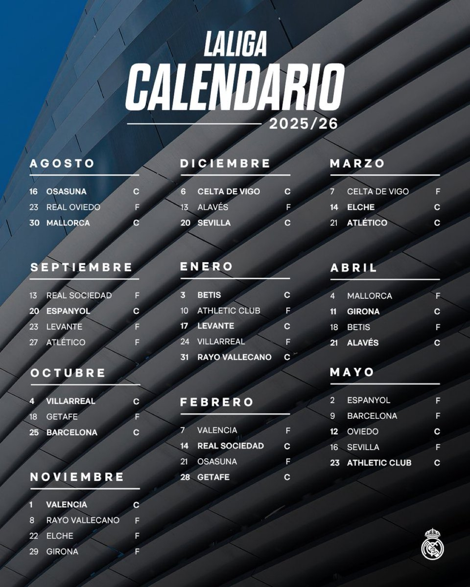 🚨Officiel | Voici Le Calendrier 2025-2026 Du Real Madrid En Liga. | Calendrier Real Madrid 2026