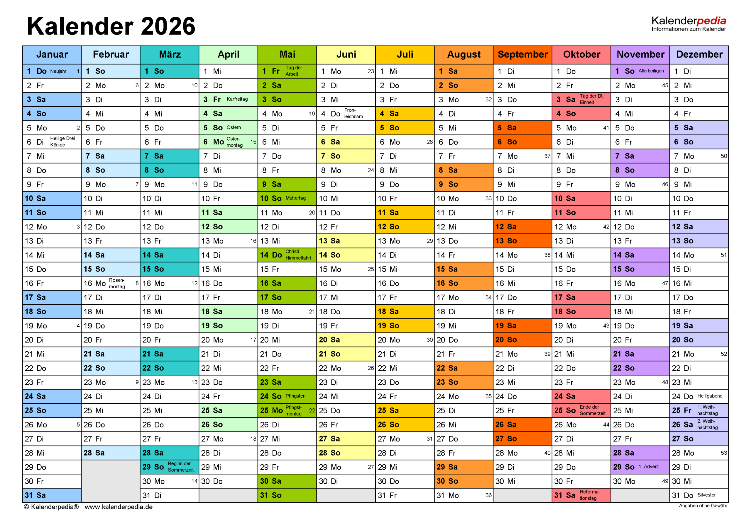 Kalender 2026 Zum Ausdrucken Als Pdf (21 Vorlagen, Kostenlos) | Almanach 2026 zum Ausdrucken
