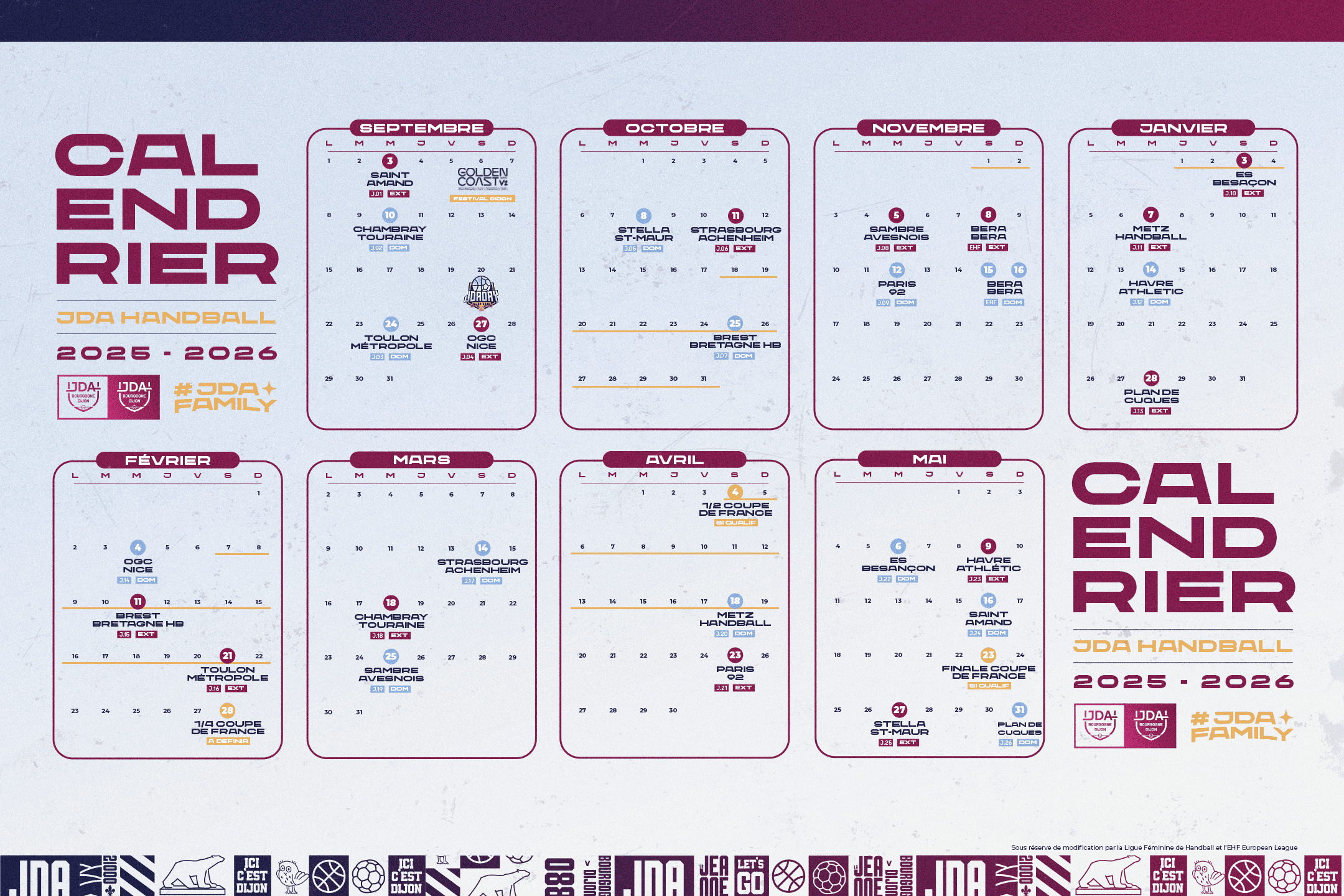 Le Calendrier 2025/2026 - Jda Dijon Handball | Calendrier Handball Féminin 2025 2026