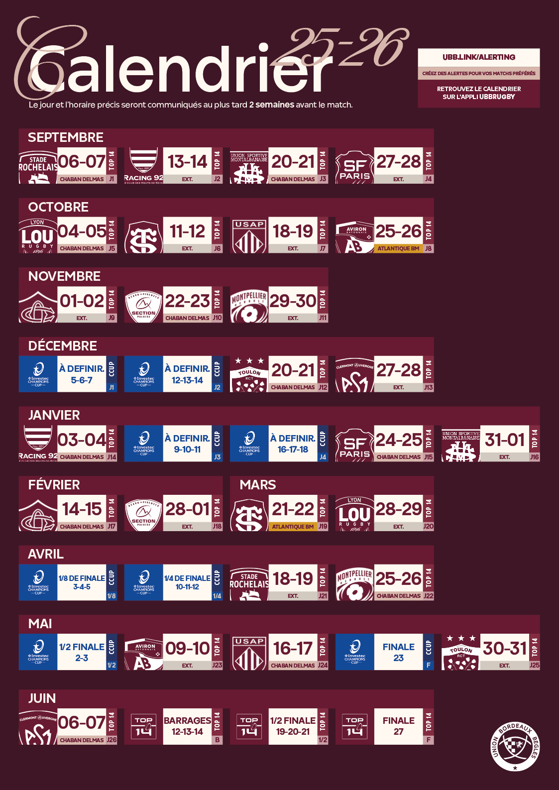 Le Calendrier Du Top 14 Édition 2025-2026 Dévoilé ! - Actualités | Calendrier Top 14 2026