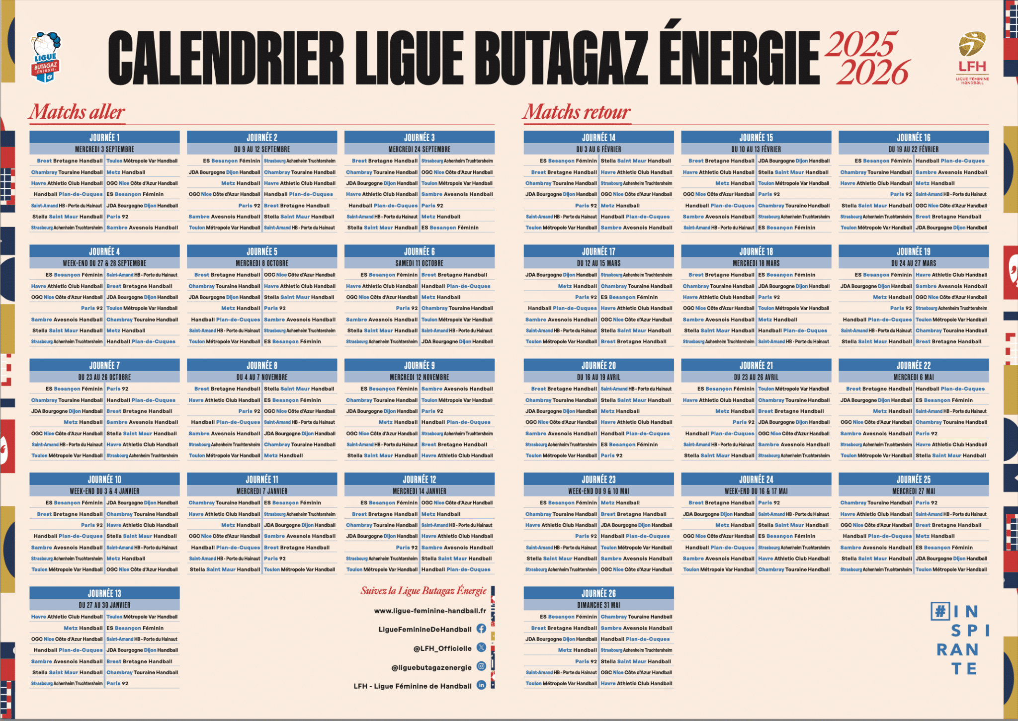 Le Calendrier Officiel De La Saison 2025-2026 En Ligue Butagaz | Calendrier Handball 2025 2026