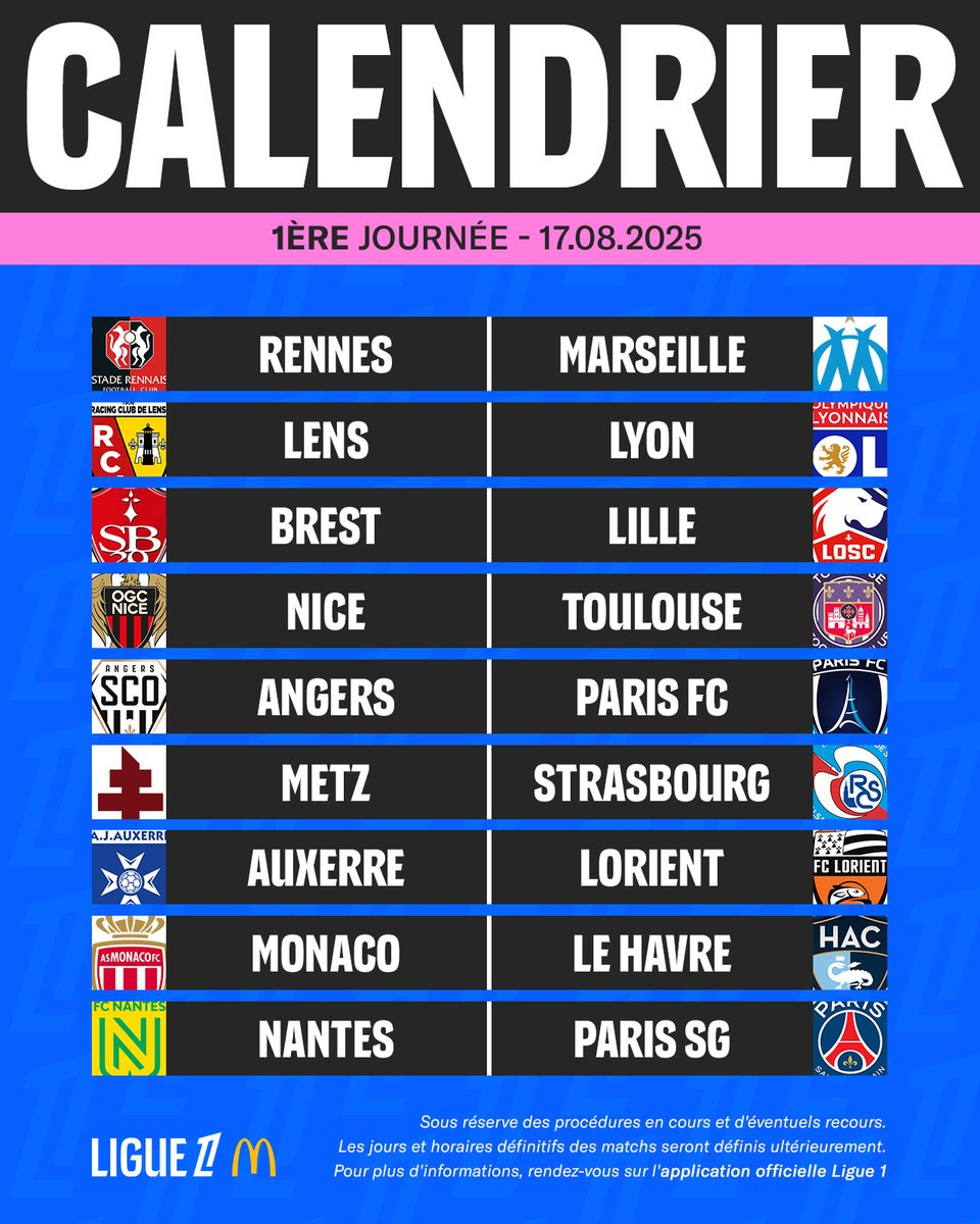 Ligue 1 : Le Calendrier Complet De La Saison 2025-2026 | Calendrier Match OL 2025 2026