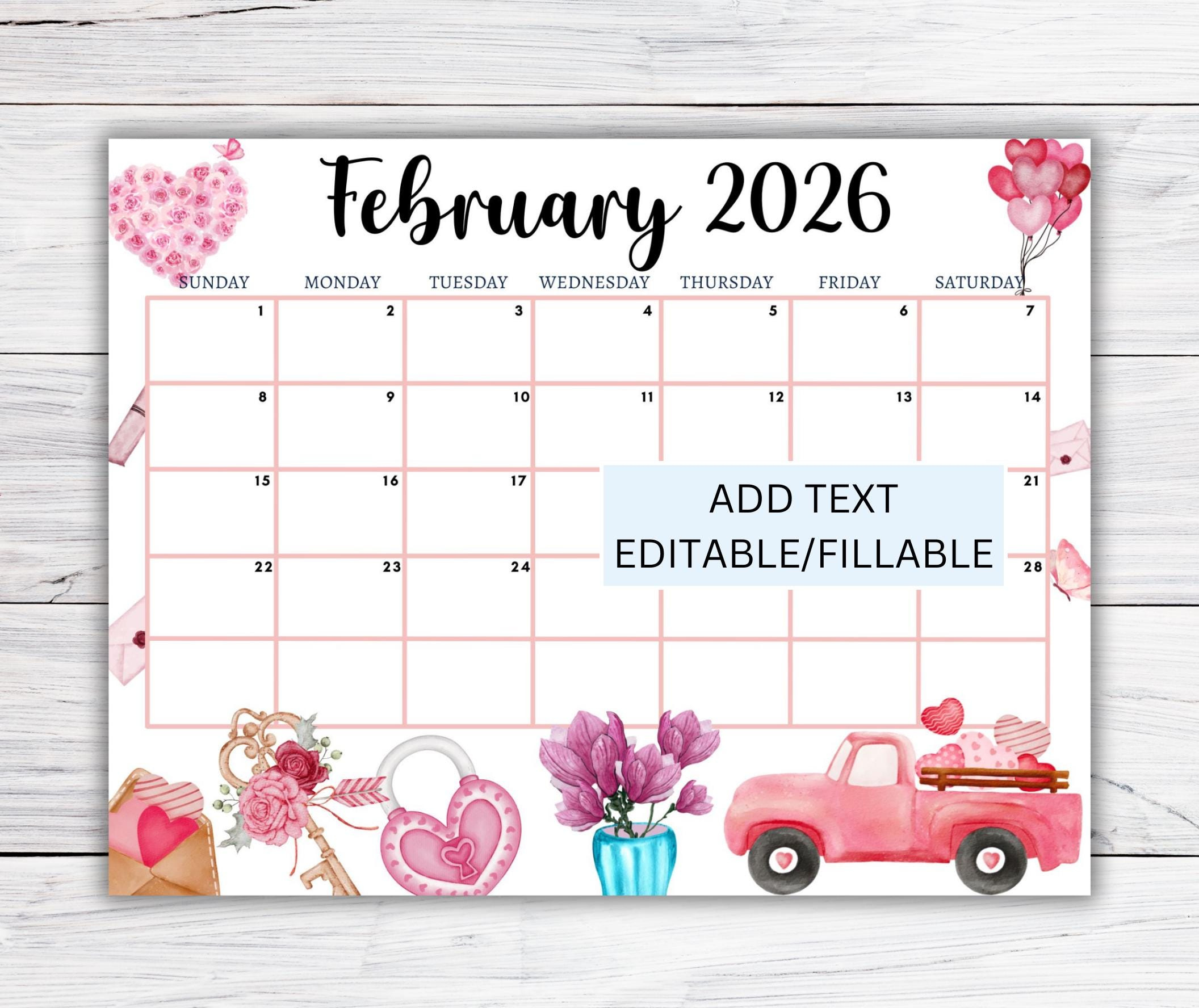 Modifiable Calendrier De Février 2026 : Pdf De L&amp;#039;Agenda Printemps | Beau Calendrier 2026 Mois De Février Cute