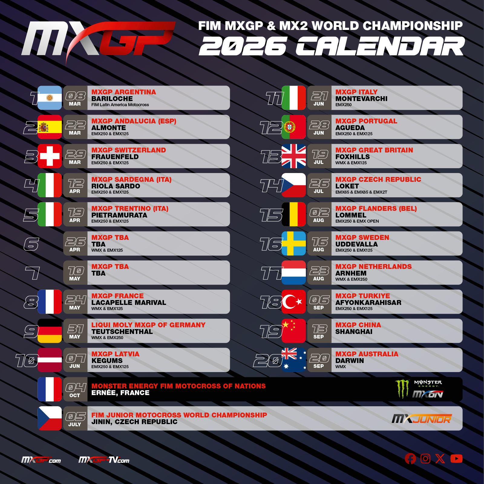 Mxgp 2026 Calendar Update Brings Historic Returns And A | Calendrier Mxgp 2026