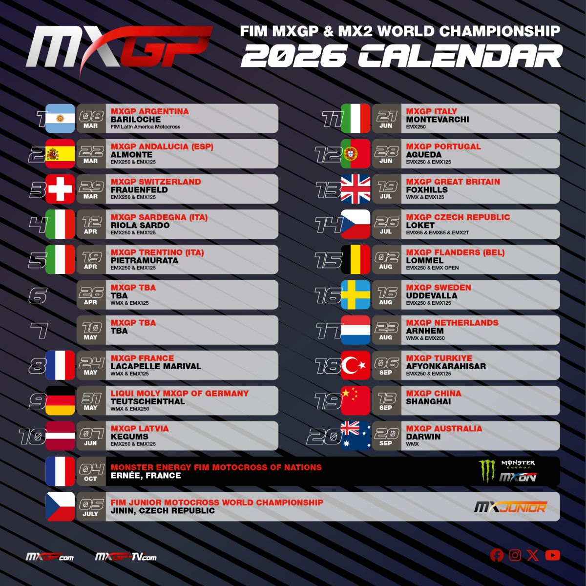 Mxgp 2026 Calendar Update Brings Historic Returns And A | Calendrier MXGP 2026