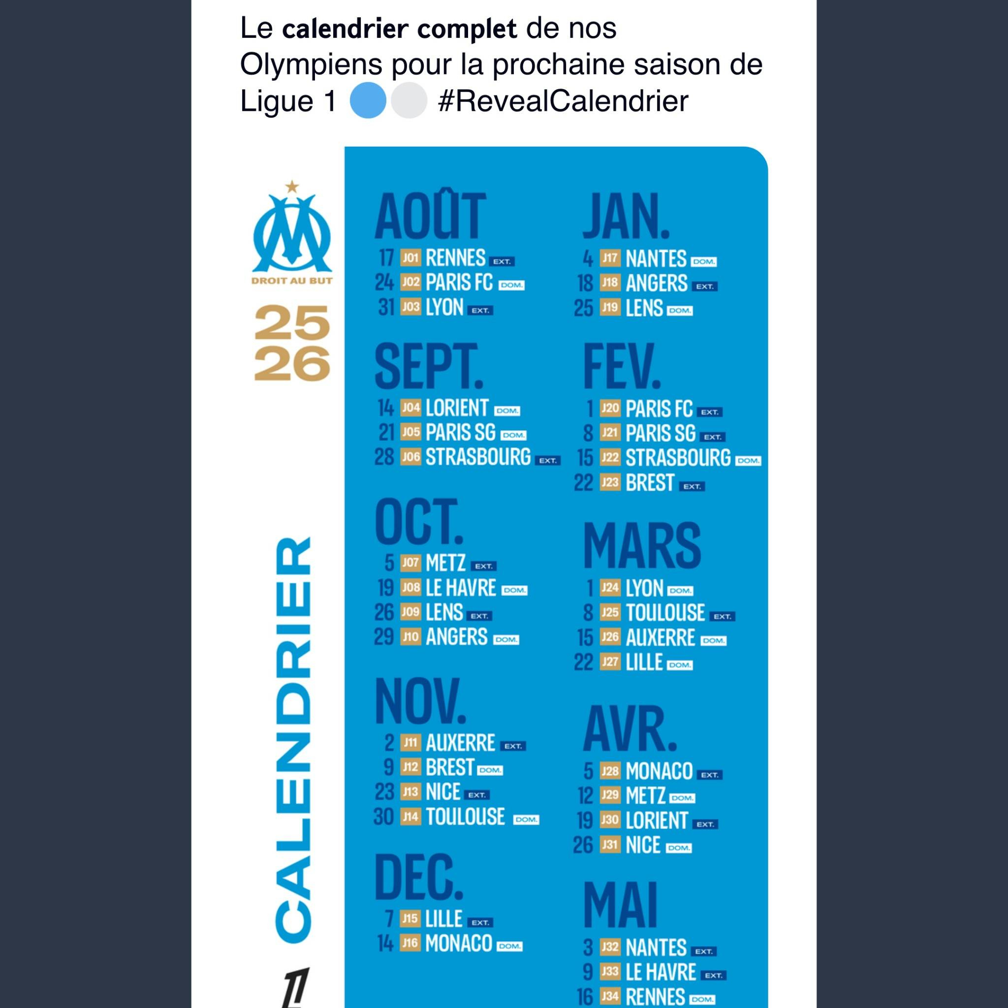 Om : Le Calendrier Complet De La Saison ! | Om Actu Foot Par Le | Calendrier de l’OM 2025 2026