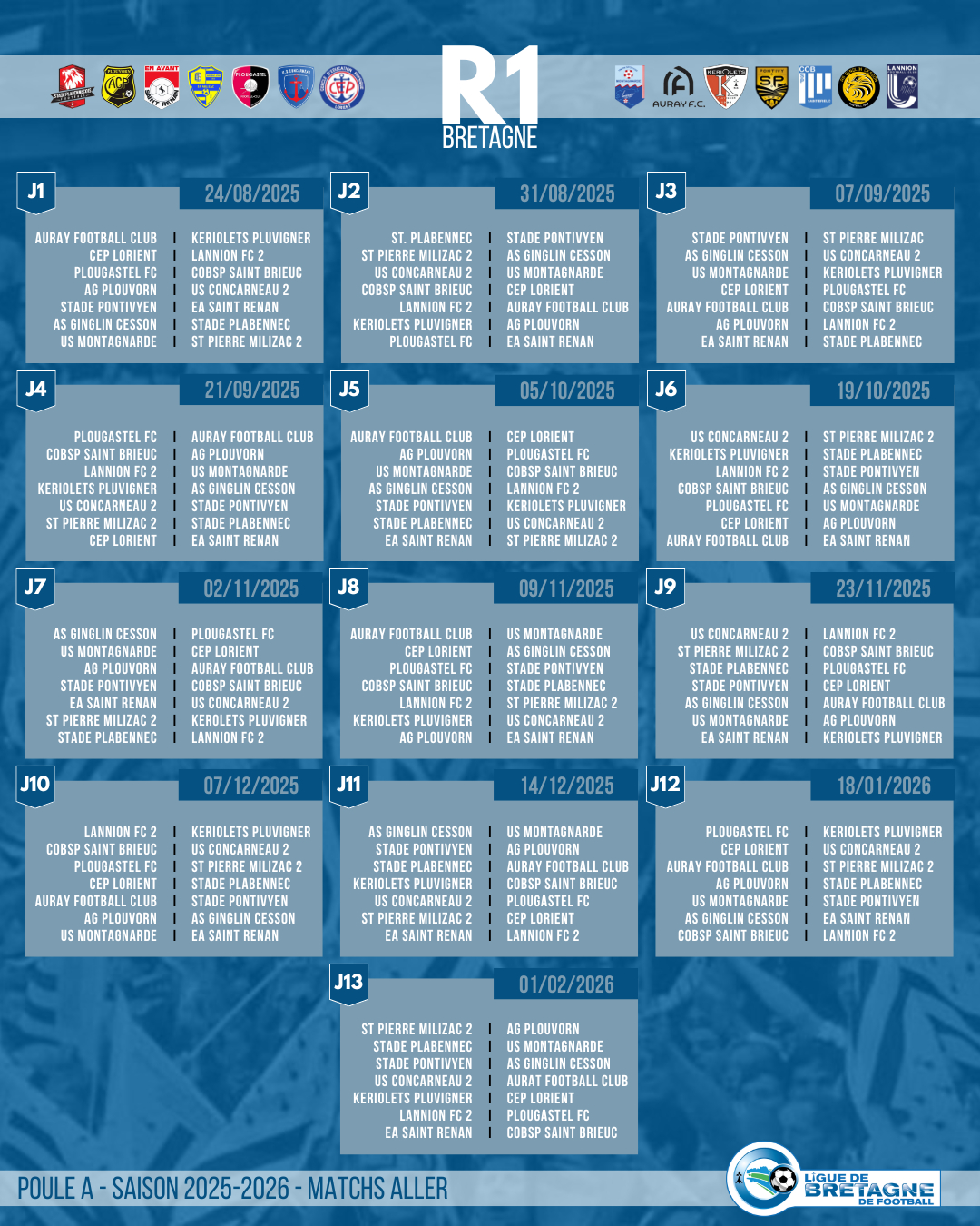 R1 Hommes : Le Calendrier 2025-2026 – Ligue Bretagne De Football | Calendrier Foot 2025 2026