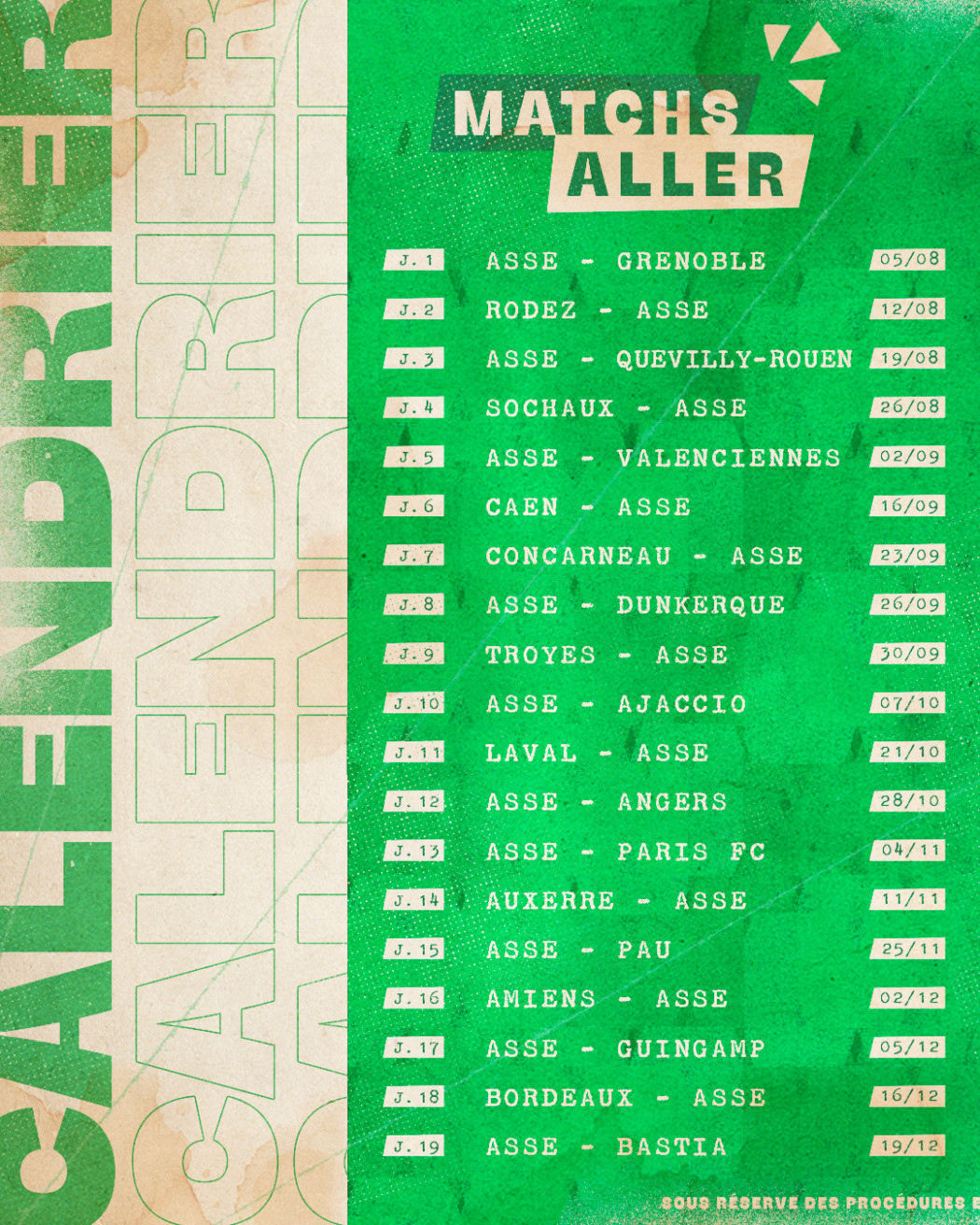 Saison 23-24 : Le Calendrier Des Verts Est Là ! | Calendrier Asse 2026