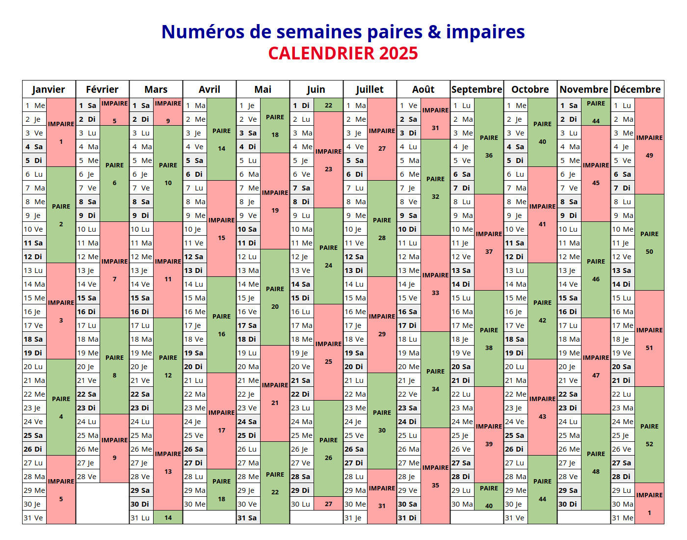 Semaine Paire Et Impaire 2025-2026 &amp;amp; Numéros De Semaine | Calendrier 2025 2026 Semaine Paire Et Impaire