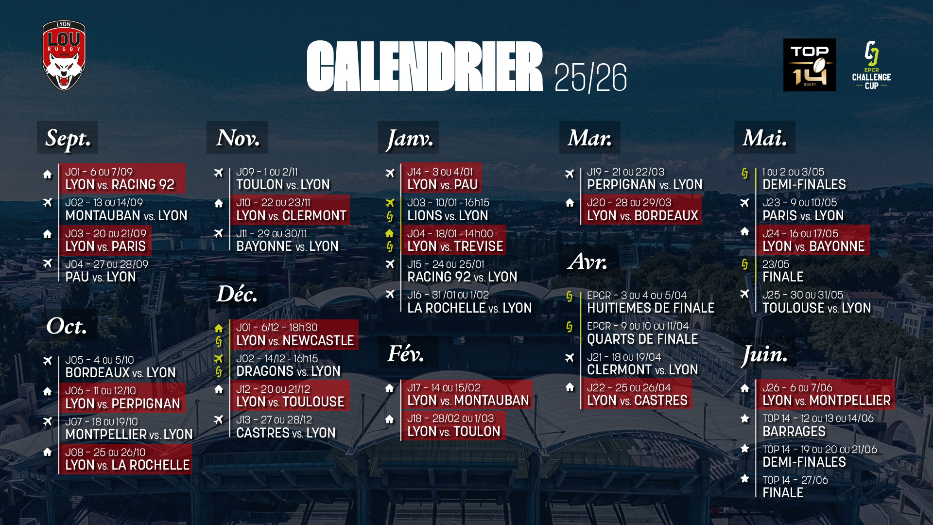Site Officiel | Lou Rugby | Calendrier Usap Top 14 2026