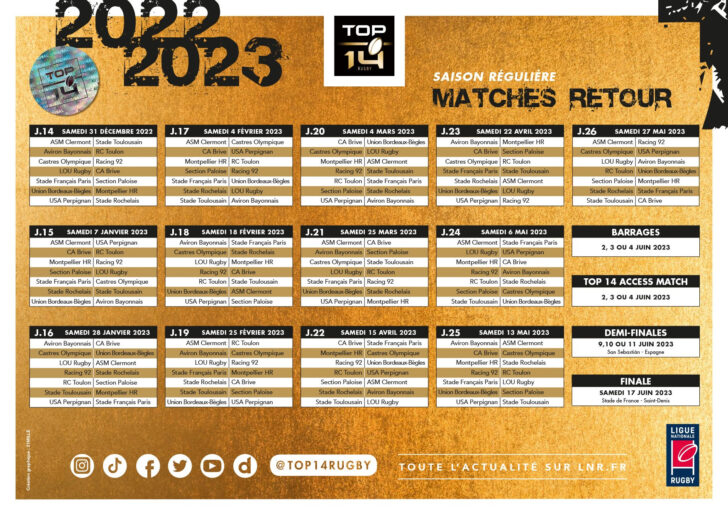 Calendrier Aviron Bayonnais 2025 2026