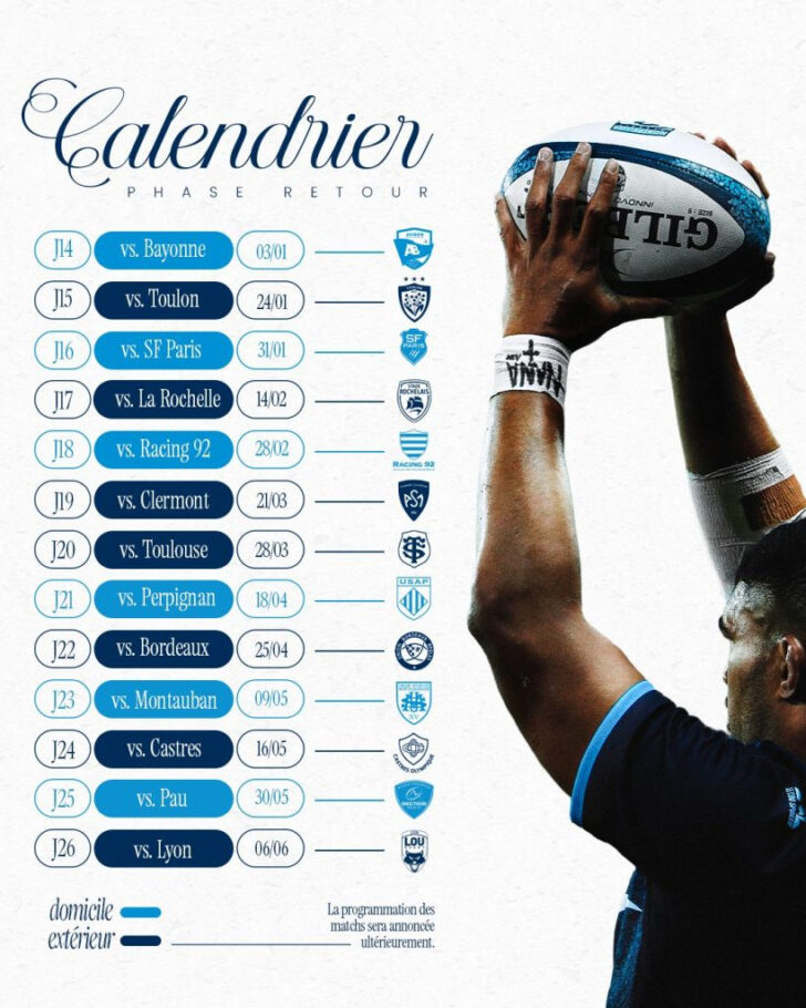 Calendrier LOU Rugby 2025 2026