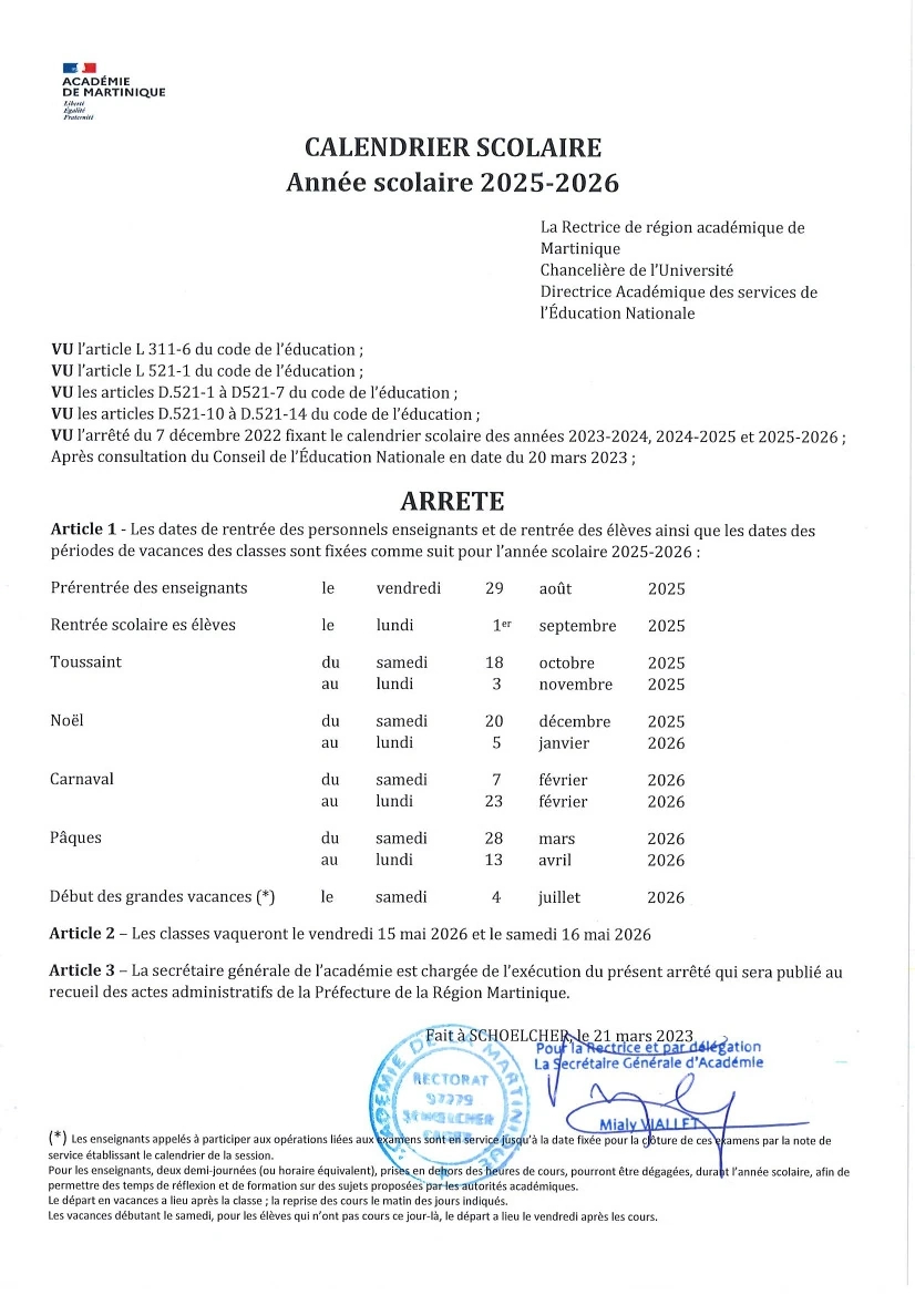 Vacances Martinique 2026-2027 : Calendriers Scolaires Outremer | Calendrier 2026 Vacances Scolaires Martinique