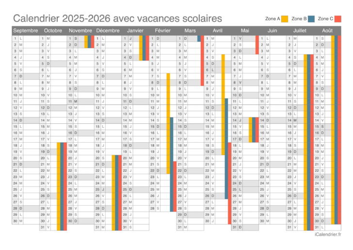 Calendrier 2025 2026 Vacances Scolaires