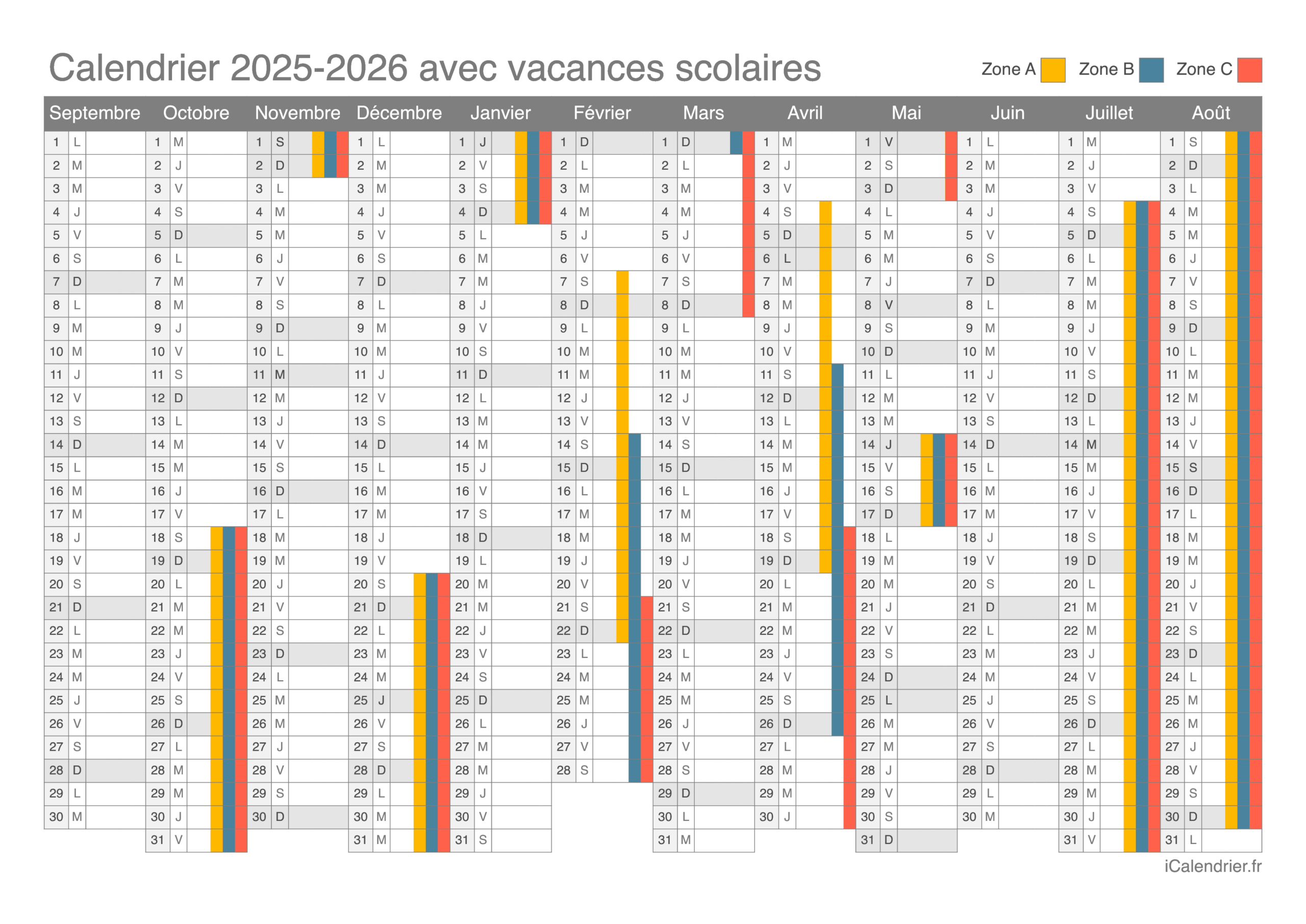 Vacances Scolaires 2025-2026 - Dates Et Calendrier | Calendrier 2025 2026 Vacances Scolaires