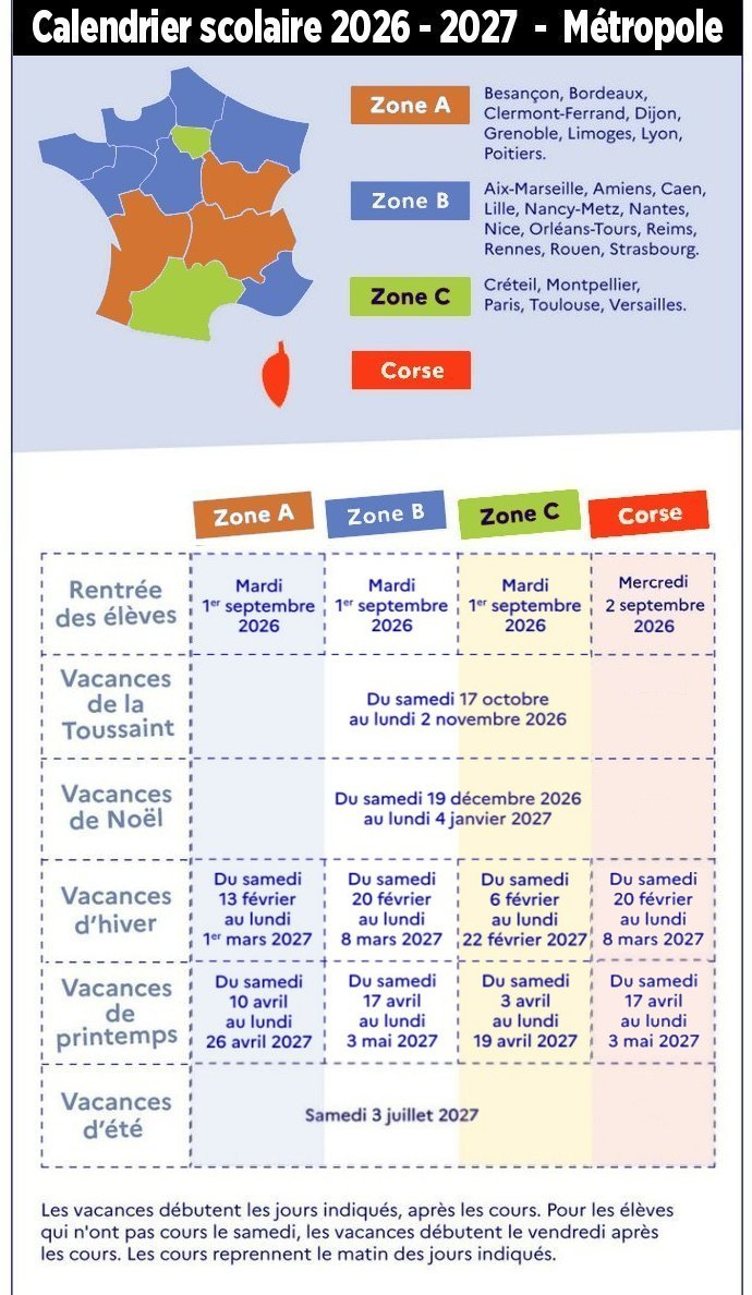 Vacances Scolaires 2025-2026 Et 2026-2027 - Métropole Et Outre-Mer | Calendrier Scolaire 2026 2027 Tahiti