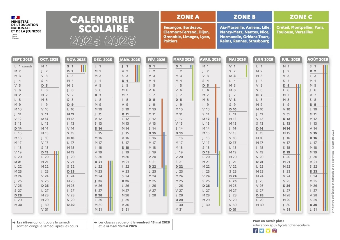 Vacances Scolaires En 2026 Et 2027 ≡ Dates Officielles | Calendrier Vacances Scolaires 2026 Toulouse