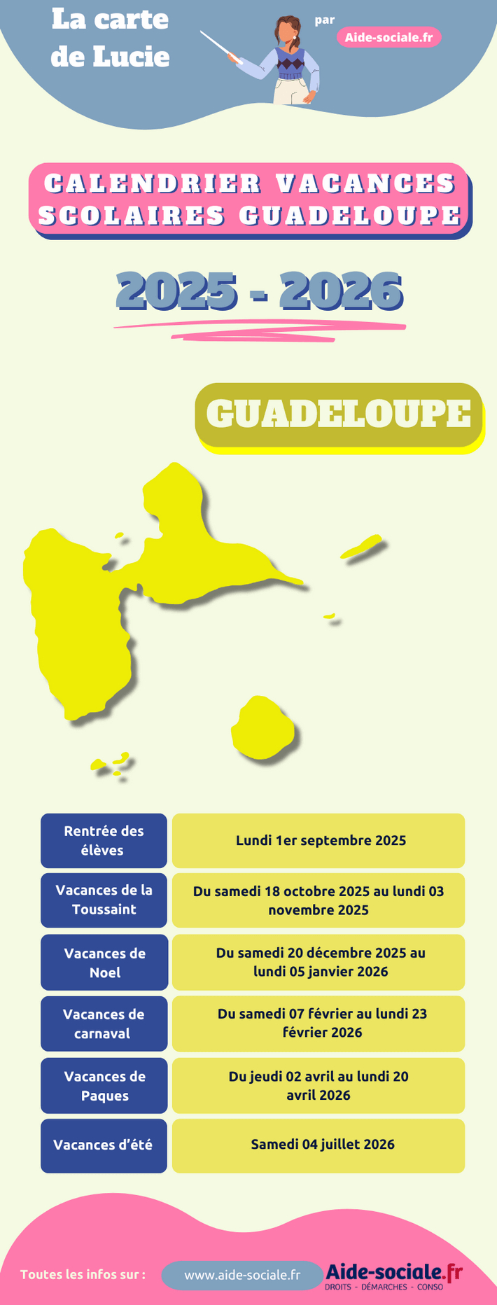 Vacances Scolaires Guadeloupe : Calendrier Officiel 2025-2026 Aide | Calendrier 2026 Avec Jours Fériés Guadeloupe